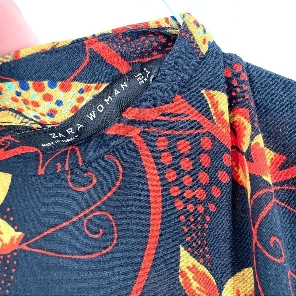 ZARA 70s High Neck Zip Long Sleeve Printed Flounce Tunic Short Stretch Dress - Picture 8 of 8